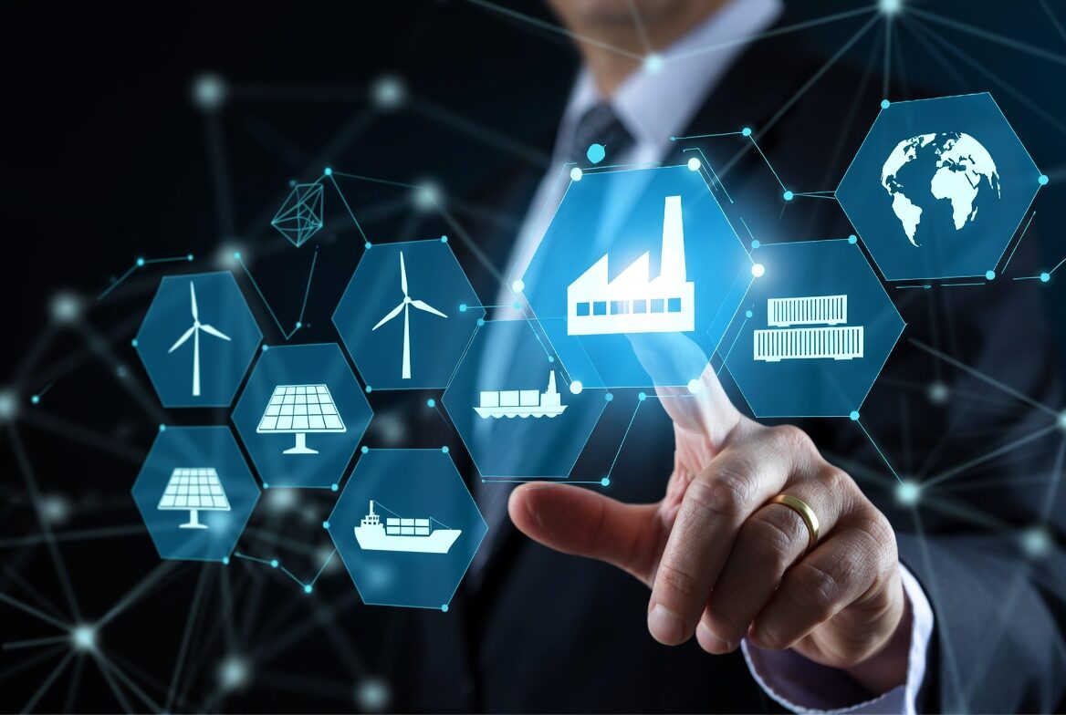 Professional interacting with digital finance and economic concepts